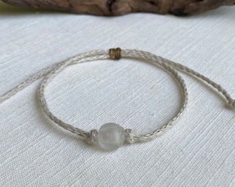 Organic Natural Hemp Anklet Clear Recycled Glass Bead Adjustable