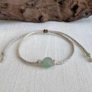 Organic Natural Hemp Anklet Sea Green Recycled Glass Bead Adjustable