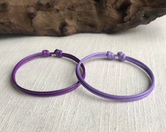 Purple & Light Purple 1.5mm  Adjustable Cord Bracelet or Anklet Set Unisex
