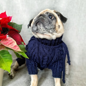 Pug clothes, knitted arana sweater, dog sweater, bulldog clothes, pet sweater braid sweater, French bulldog, pug