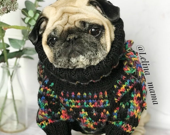 Sweater for Pug rainbow Clothes for Pug Knitted Aran Sweater Dog Sweater Knitted Dog Sweater Pug