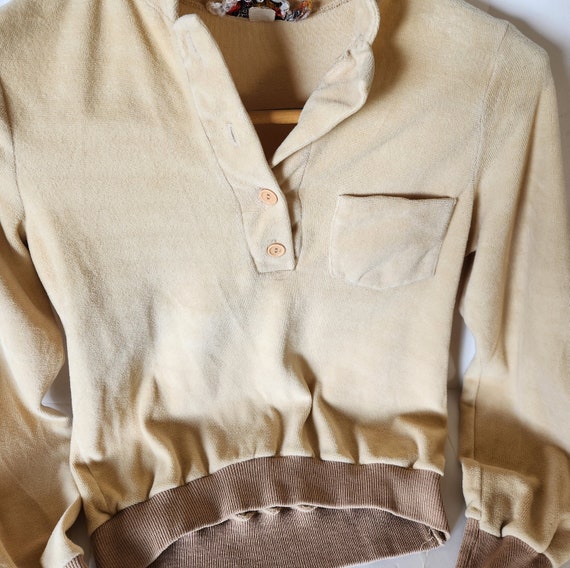 Vintage Brown Henley Sweater, Velour Style Vintag… - image 2