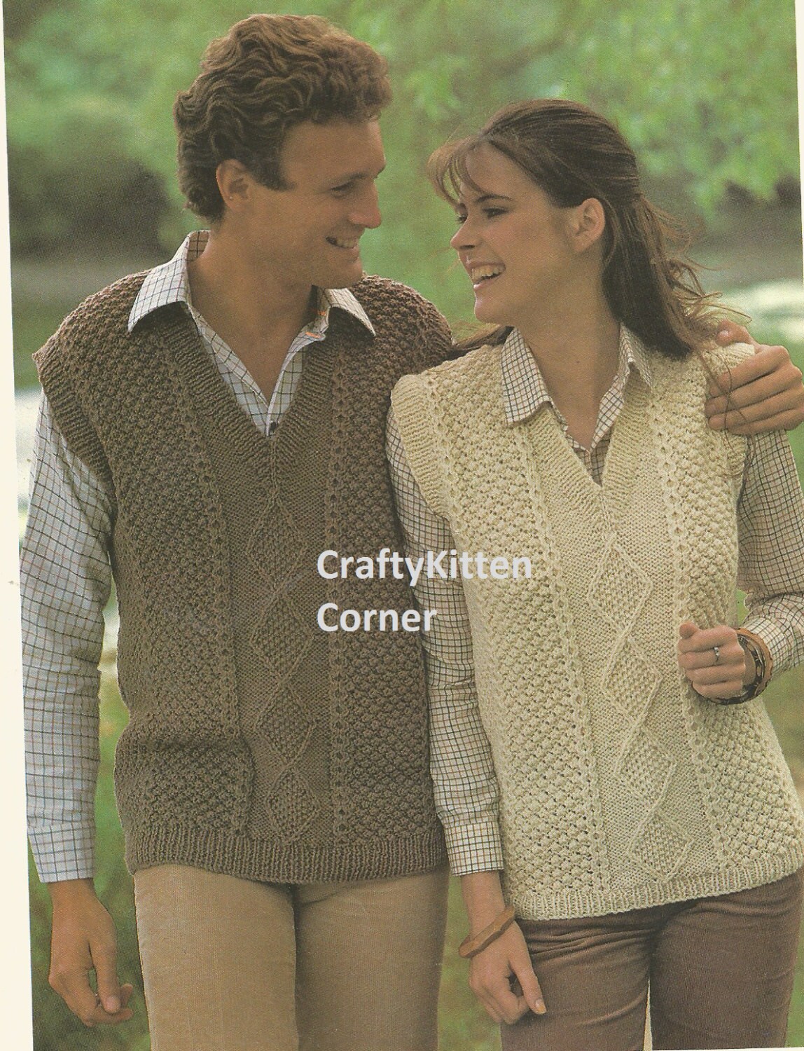 Vintage V Neck Aran Sweater Vests for Ladies and Men Knitting PDF ...