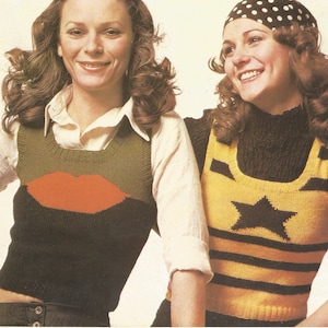 Vintage Ladies Sweater Vest with Motif Knitting PDF Pattern