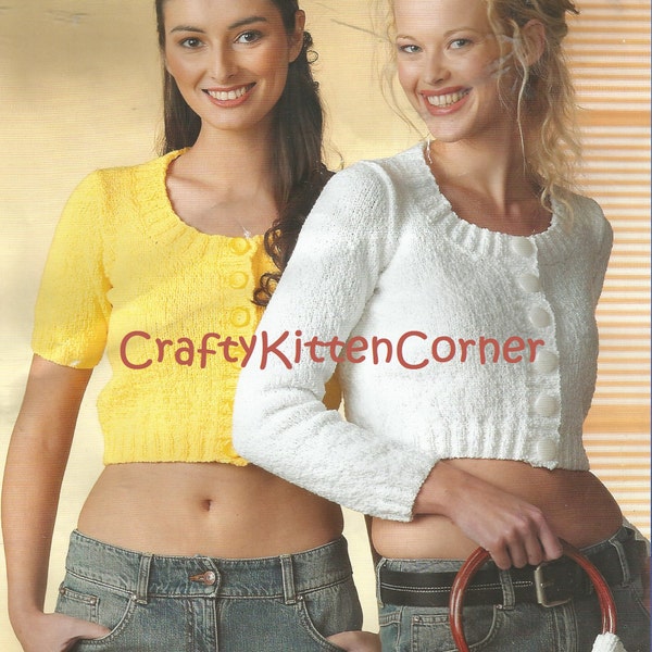 Ladies Cropped Cardigan Long and Short Sleeved DK Knitting PDF Pattern