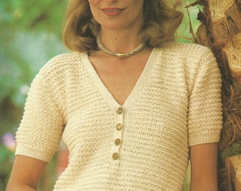 Vintage Ladies Short Sleeved V Neck Summer Top Sweater Knitting PDF Pattern