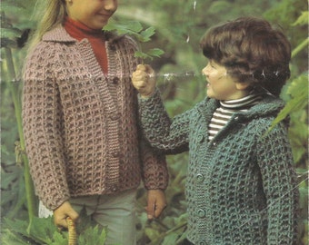 Vintage Children's Chunky Jacket with Collar or Hood Knitting PDF Pattern