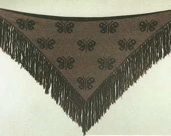 Vintage Ladies Butterfly Shawl Filet Crochet PDF Pattern