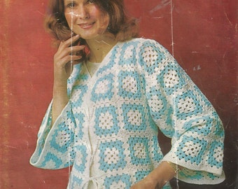 Vintage Ladies Granny Square Bed Jacket Crochet PDF Pattern