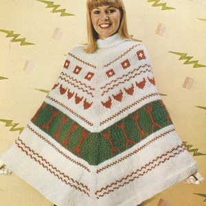 Vintage Lady&#39;s Fair Isle Poncho Knitting Pattern