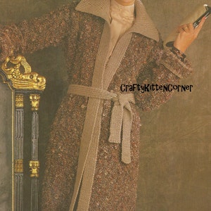 Vintage Ladies Long Coat, Jacket with Collar Knitting PDF Pattern