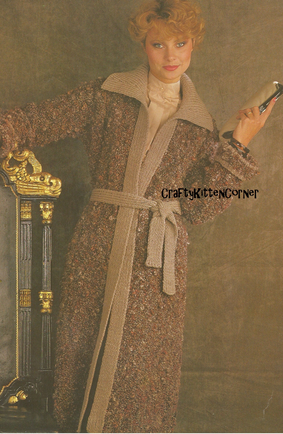 Vintage Ladies Long Coat, Jacket with Collar Knitting PDF Pattern