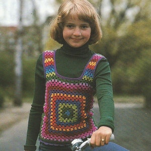 Vintage Childrens Granny Square Vest Crochet PDF Pattern