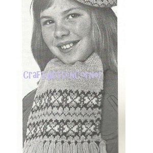 Childrens Fairisle Beret Cap And Scarf Knitting PDF Pattern