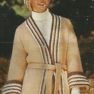 Vintage Ladies Long Chunky Jacket And Hat Knitting PDF Pattern