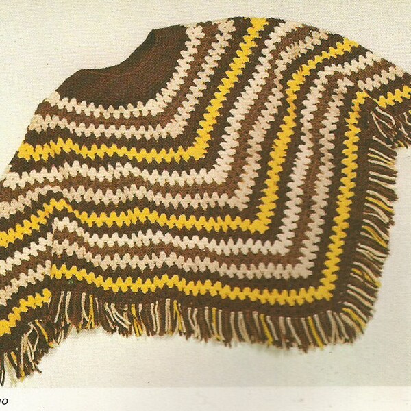 Vintage  Fringed Poncho Crochet PDF Pattern