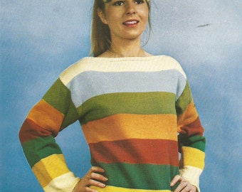 Vintage Ladies Striped Long Sleeve T-Shirt Sweater Knitting PDF Pattern