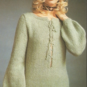 Vintage Tunic Sweater with Front Lacing Knitting PDF Pattern