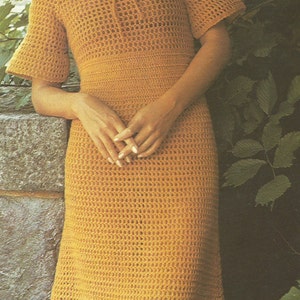 Vintage Midi Bell Sleeve Dress Crochet PDF pattern.
