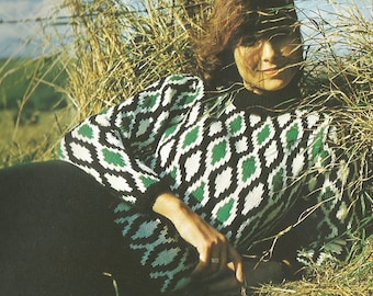 Vintage Ladies Rough Diamond Sweater Knitting PDF Pattern