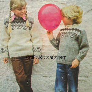 Vintage Children&#39;s Icelandic Fair Isle Yoke Sweaters Knitting PDG Pattern
