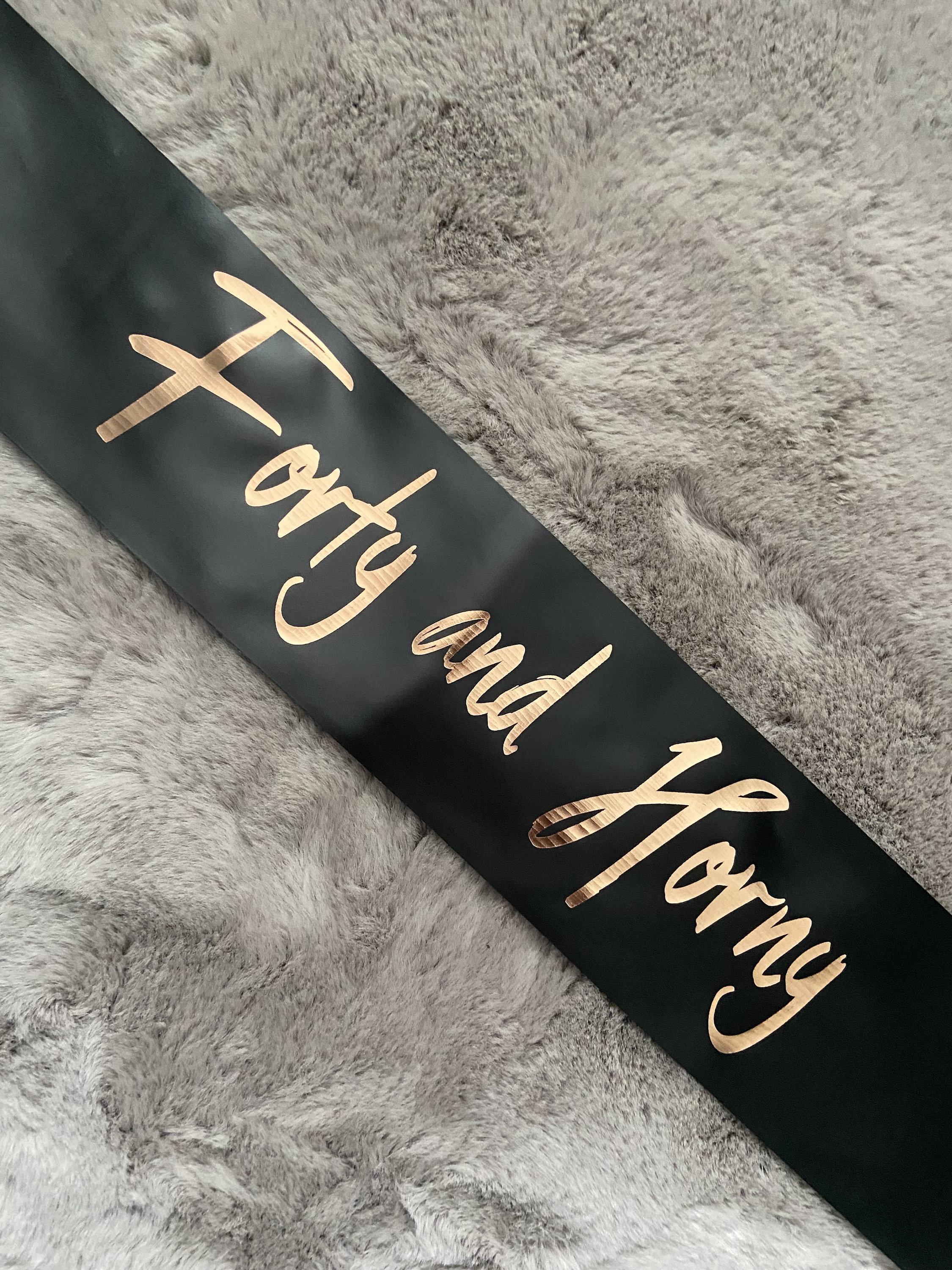"Wanna Party Notty @40" Birthday Sash | Black Satin 40th Birthday Party Sash With Red Lips - View #6
