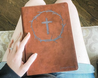 PERSONALIZED ESV Wide Margin Bible - Cross with Crown of Thorns - Add a Name to Lower Right Corner