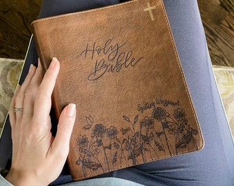 PERSONALIZED NIV Journaling Bible - Grass and Flowers - Add Your Name - CUSTOM