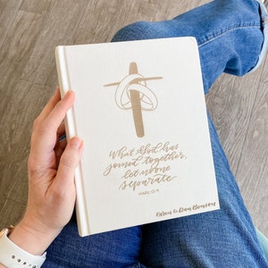PERSONALIZED ESV Journaling Bible White - Wedding Rings and Cross - Add Your Name - CUSTOM