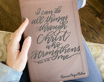 PERSONALIZED NIV Reference (Open) Bible - Brown - Philippians 4:13 I Can Do All Things Through Christ - Add Your Name - Custom