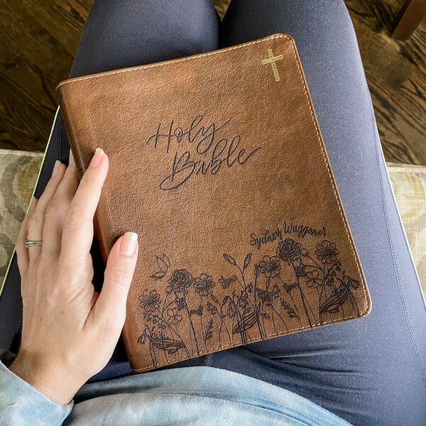 i com books name PERSONALIZED NIV Journaling Bible - Grass and Flowers - Add Your Name - CUSTOM