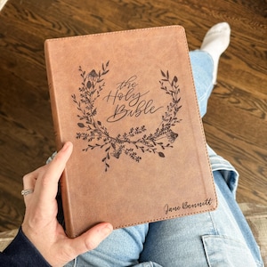 PERSONALIZED KJV Wide Margin Bible - Brown - Holy Bible with Wreath - Add Your Name - Custom