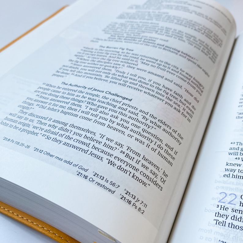 May include: Close-up of a page from a brown leather-bound book with yellowed pages. The text on the page is in black font and discusses the authority of Jesus. The text includes the phrase "The Authority of Jesus Challenged".