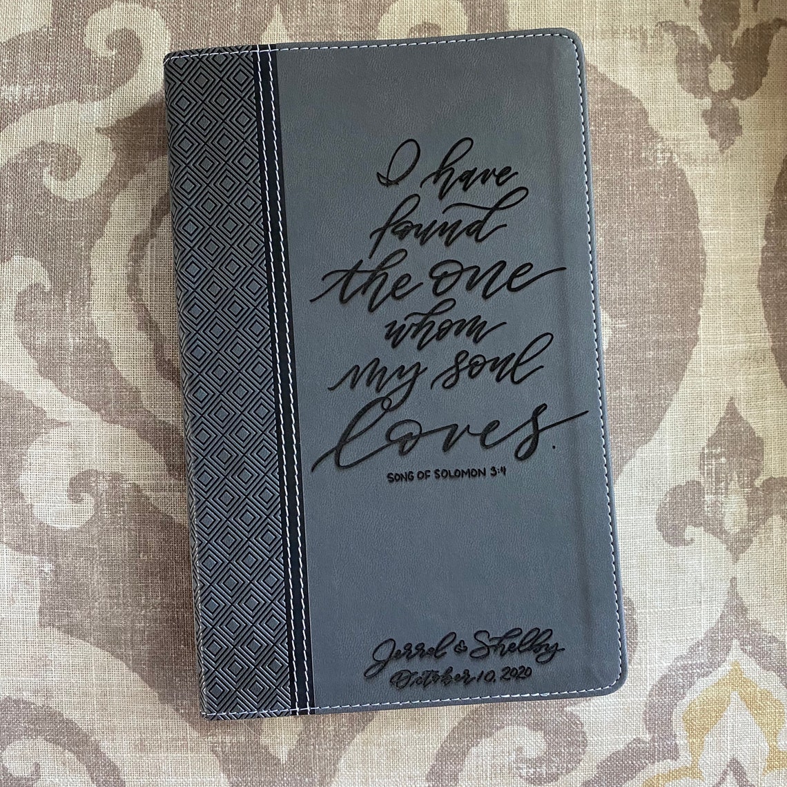 CUSTOM Engraved NIV Bible//Two Tone LeatherSoft Gray//Hand Etsy