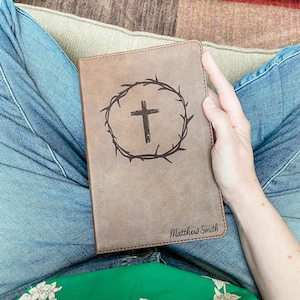 PERSONALIZED KJV Bible - Cross with Crown of Thorns - Add a Name to Lower Right Corner