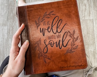 PERSONALIZED ESV Journaling Study Bible - With Wreath Featuring "It is Well With My Soul" - Add a Name to Lower Right Corner