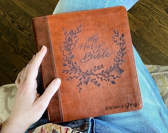 PERSONALIZED ESV Journaling Study Bible - Holy Bible Wreath - Add a Name to Lower Right Corner