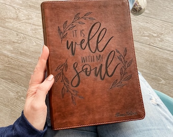 PERSONALIZED ESV Wide Margin Bible - With Wreath Featuring "It is Well With My Soul" - Add a Name to Lower Right Corner