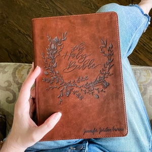 PERSONALIZED ESV Wide Margin Bible - Holy Bible Inside of a Floral Wreath - Add a Name to Lower Right Corner