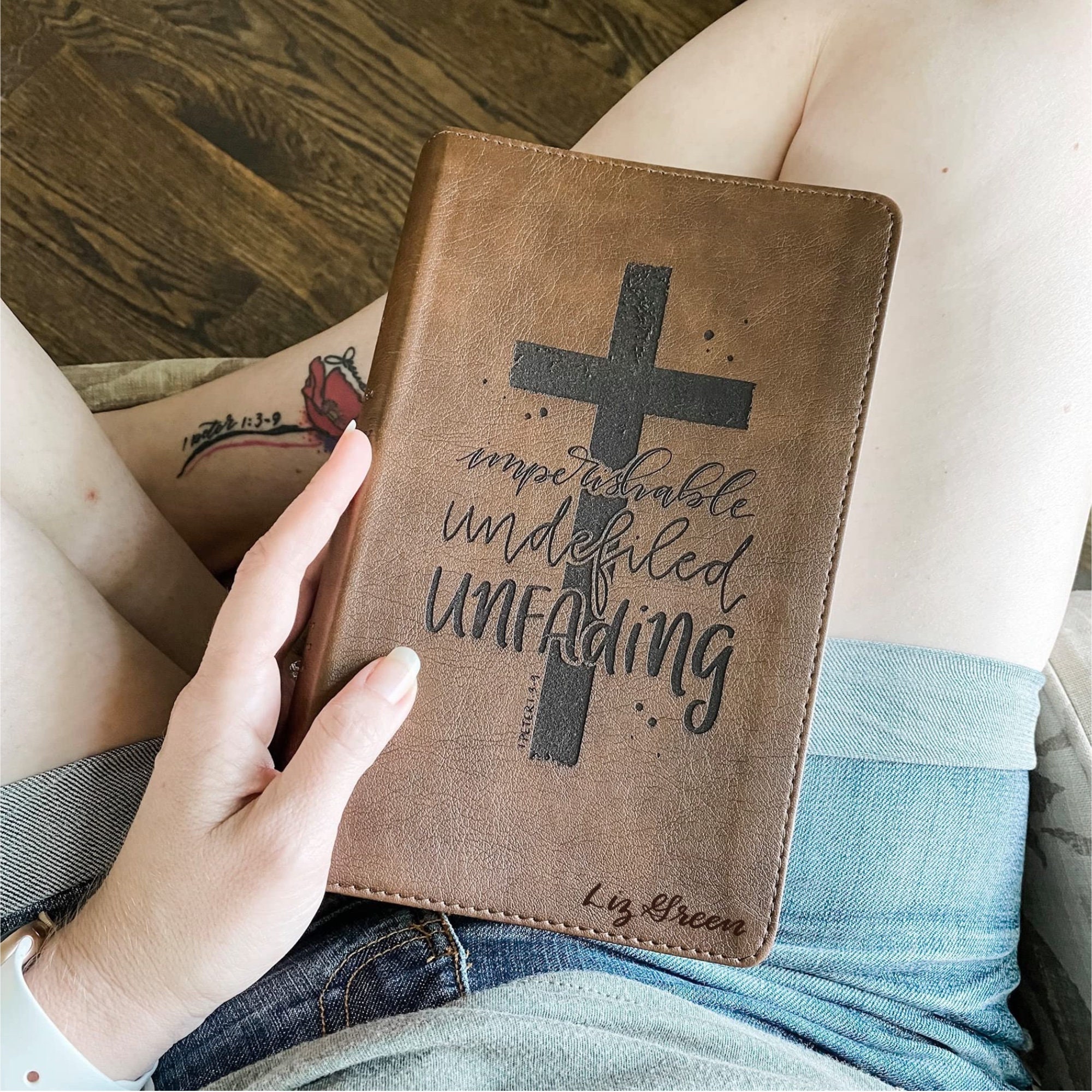 PERSONALIZED ESV Concise Study Bible - Brown - Hand Lettered "Imperishable, Undefiled, Unfading" - Add a Name to Lower Right Corner - CUSTOM