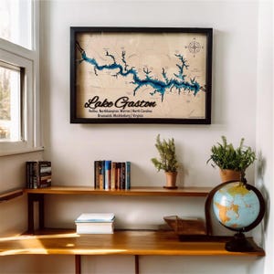 Framed Bathymetric Lake/Coastal Map Wall Hanging