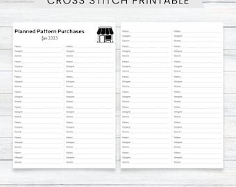 PRINTABLE Planned Pattern Purchases for 2025, FlossTube Stitch-a-Long, Craft Budget Tracker, Stitching Wish List, Cross Stitch Planner