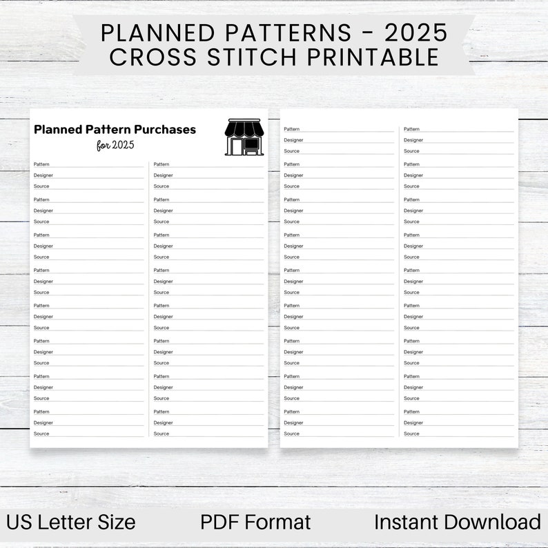 PRINTABLE Planned Pattern Purchases for 2025, Flosstube Stitchalong, Craft Budget Tracker