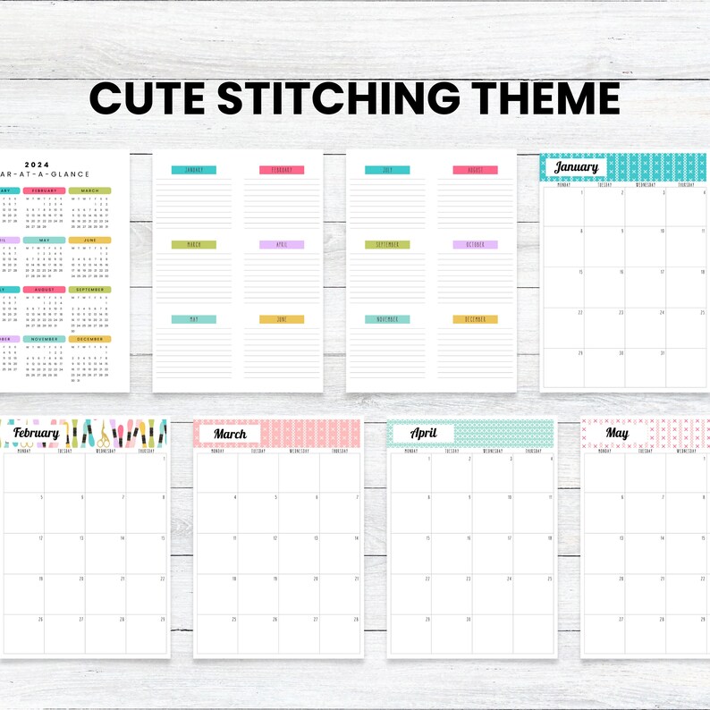 PRINTABLE 2024 Cross Stitch Planner, MONDAY Start, Stitching Tracker
