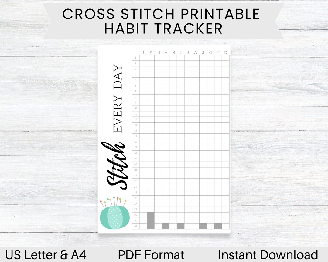 PRINTABLE Cross Stitch Yearly Habit Tracker Cross Stitch Etsy