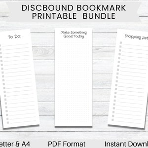 May include: Three printable bookmark designs: a to-do list, a dotted grid, and a shopping list. The bookmarks are in a US Letter and A4 size PDF format and are available for instant download.