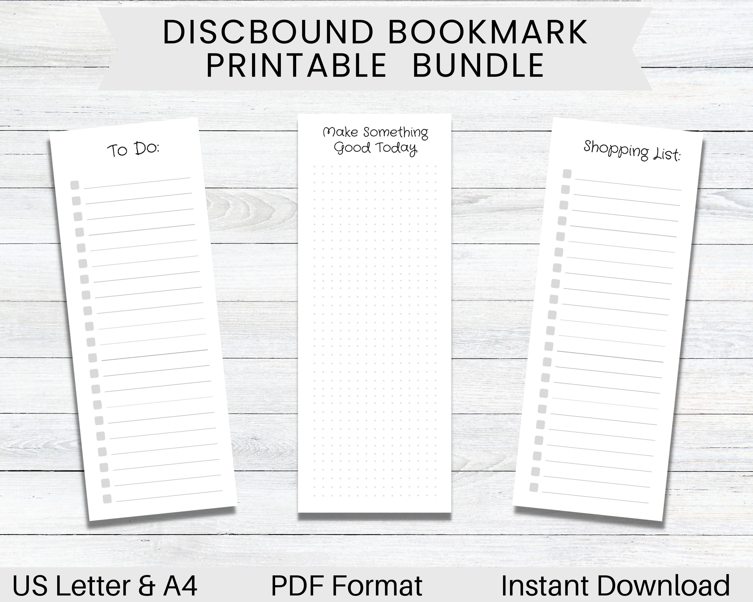 PRINTABLE Bookmark Bundle for Discbound Planner, to Do List, Shopping