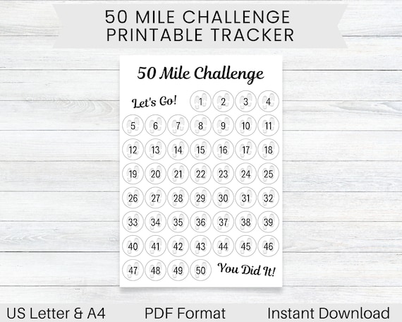 PRINTABLE 50 Mile Challenge Habit Tracker Walking Challenge