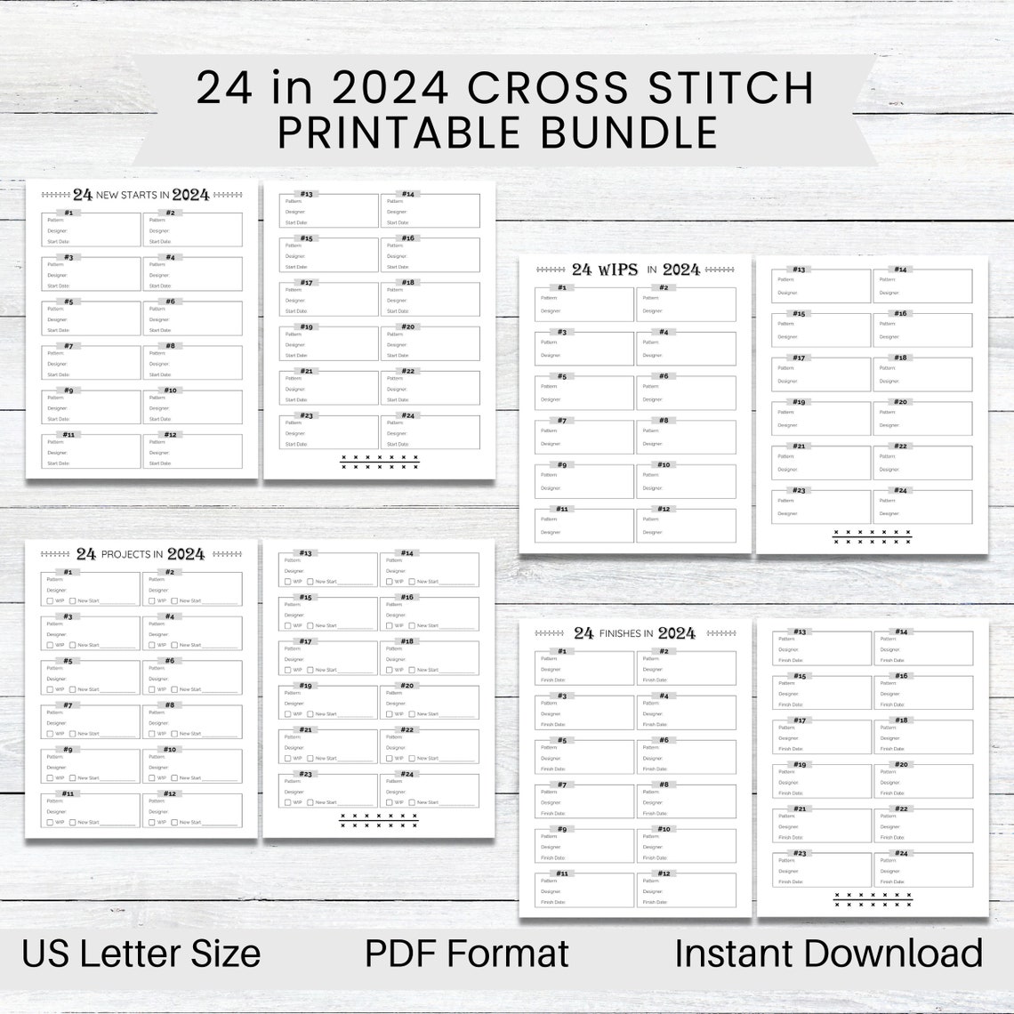 PRINTABLE 24 in 2024 Cross Stitch Tracker, WIP Organizer, Project