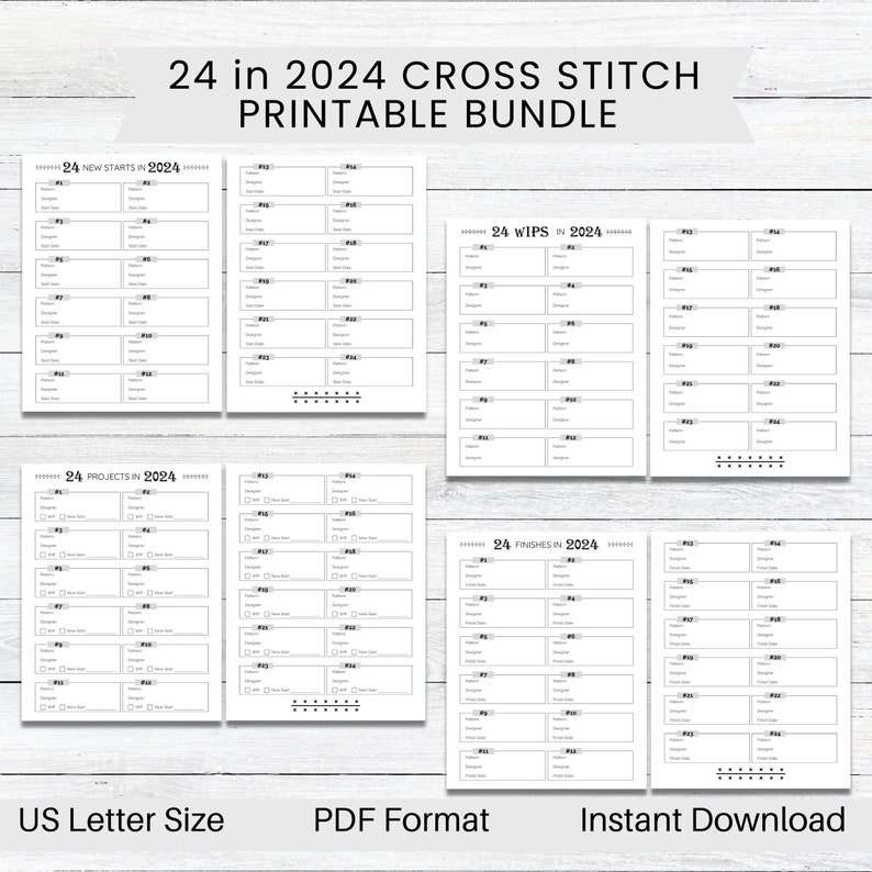 PRINTABLE 24 in 2024 Cross Stitch Tracker, WIP Organizer, Project ...